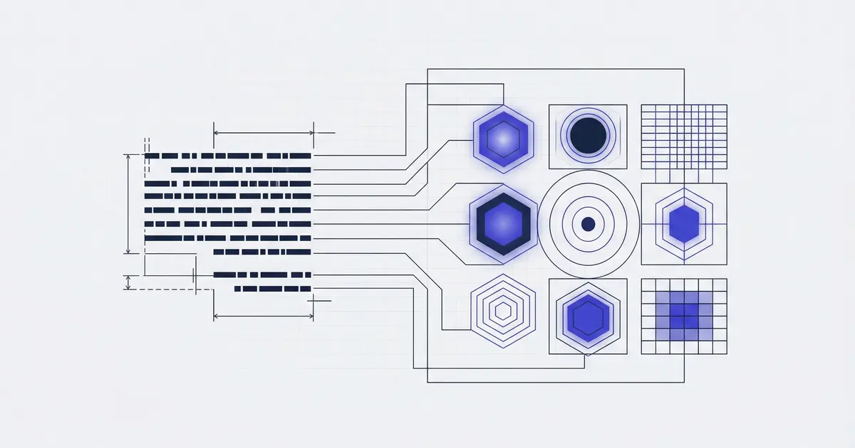 L'art du prompt : illustration abstraite de texte se transformant en formes géométriques